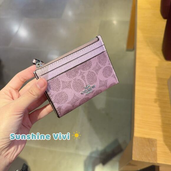 NWT Coach Mini Skinny Id Case In Signature Canvas CCS50 Pink Ro - Picture 1 of 4